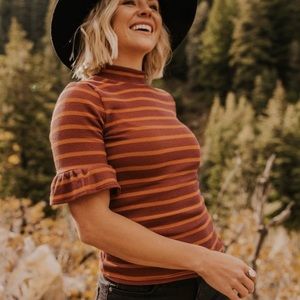 Striped Fitted High Neck Top